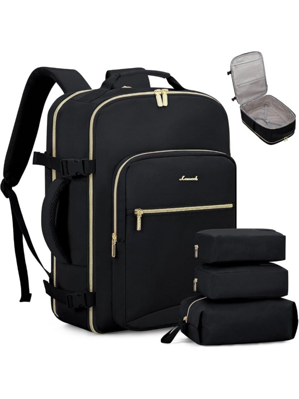 40L Flight Approved Travel Backpack with 3 Packing Cubes, Waterproof, Fits 17